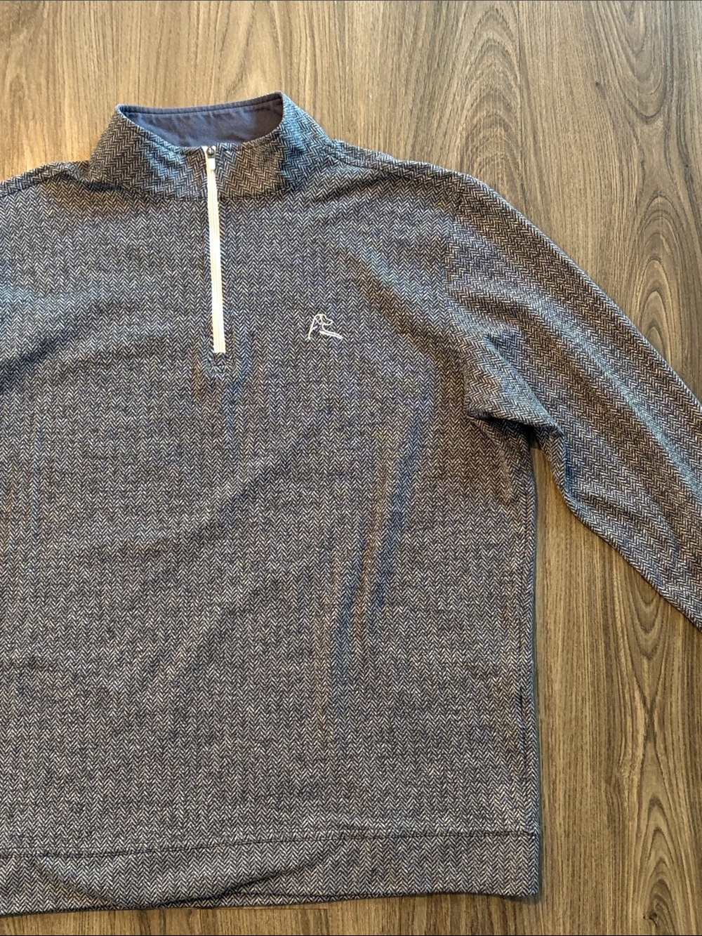Rhoback Men’s Grey Herringbone Quarter Zip Pullover Performance Shirt M